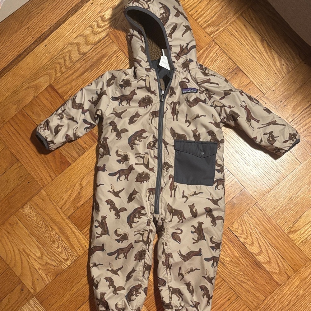 Patagonia Tan Animal Print Baby Snowsuit